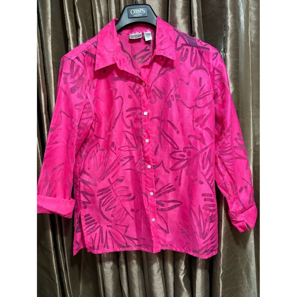 Chico's Hot Pink Floral-Print Button-Down Shirt #1966